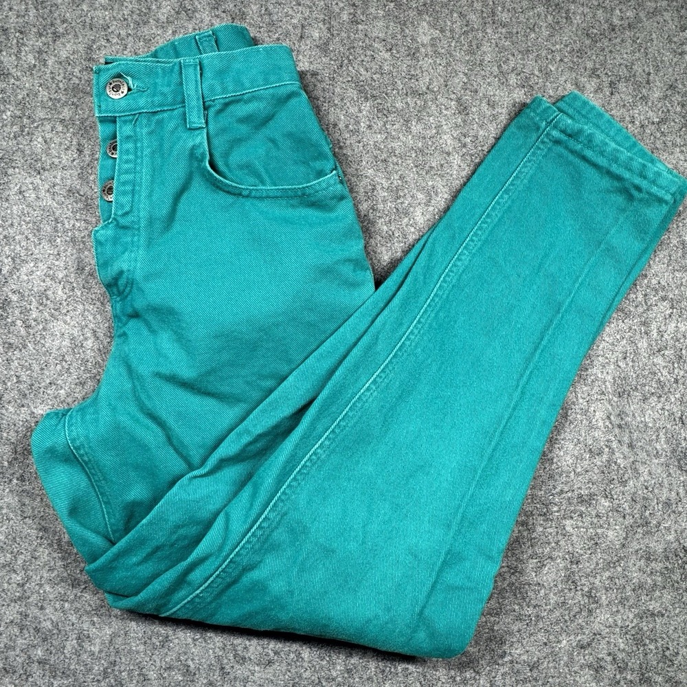Bonjour Jeans Women 3/4 Straight Fit Green Teal Vintage Button Fly Denim 5511202
